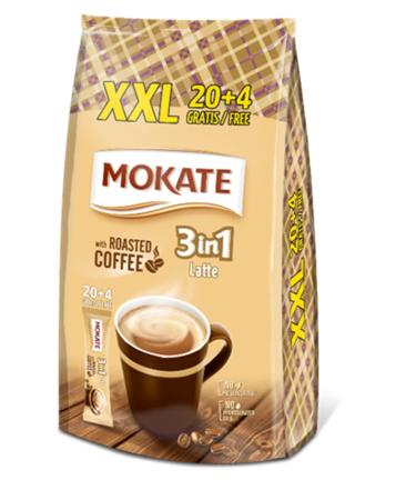 Mokate XXL Latte 3-in-1 sticks soluble bean coffee with Creamer & sugar & coconut oil instant coffee made of roasted coffee beans caffeine-containing 360g (24 x 15g)
