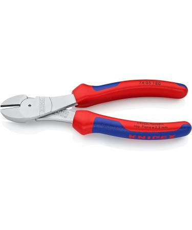 Knipex High Leverage Diagonal Cutter chrome-plated with multi-component grips 180 mm (self-service card/blister) 74 05 180 SB Multi-component Grips Blue/Red 180 mm chrome-plated on self-service card - Buy Online on SooperMarket.com