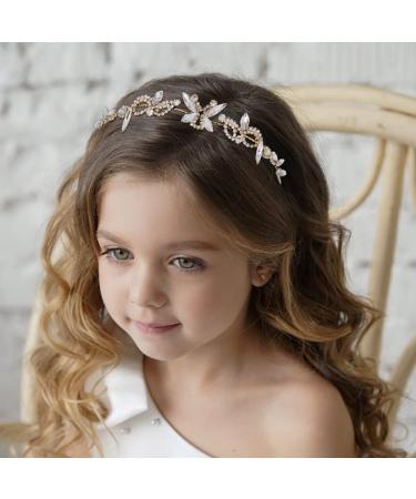 IYOU Flower Girl Headband Gold Crystal Headpiece Communion Wedding Hair Vines Bridal Hair Accessories for Girls - Buy Online on SooperMarket.com