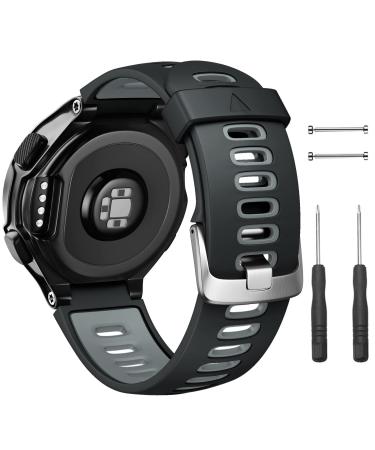 NotoCity Silicone Watch Band Replacement Solft Silicone Strap Compatible Forerunner 230/220/ 235/ 620/ 630/ 735XT/ Approach S20/ S5/ S6-Black Gray Black-Gray