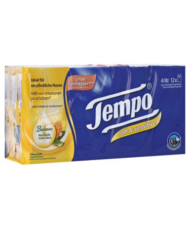 Tempo handkerchiefs plus 4-layer paper towels at a tried and tested pace quality with aloe vera and almond oil 12 x 9 towels (108 towels) white 108 pieces (1 Pack)