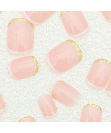 Justotry 24 Pcs Gold Glitter Square Short False Nails - White French Press On Nails with Nail Glue - Medium Squoval Nails for Women - Nail Art White & Gold - Buy Online on SooperMarket.com