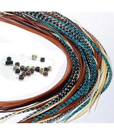 Feather Hair Extensions, 100% Real Rooster Feathers, 20 Long Thin Loose Individual Feathers Plus 20 Beads and Loop Tool Kit, By Sexy Sparkles