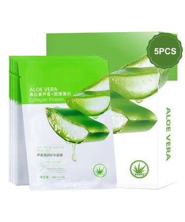 Trendyfave Aloe Vera Sheet Mask Collagen Face Mask Firming Repair Korean Face Mask Niacinamide Facial Mask Firming Anti-Wrinkle Mask Hydrating & Nourishing & Natural For All Skin Types