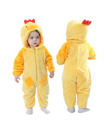 Doladola Baby Boys Girls Cartoon Animal Hooded Onesies Infant Pajamas Romper 24-30 Months Chick