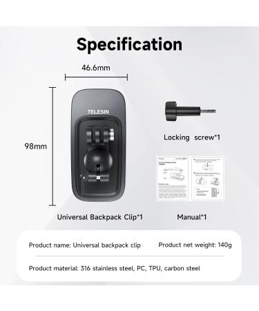 Telesin Upgrade Backpack Holder for GoPro Hero 11/10/9/8/7/6/5/4 & Insta360 X3/One X2 DJI Osmo Action 2 - Fast Clip 360 Compatibility - Buy Online on SooperMarket.com