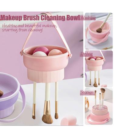 3 in 1 Makeup Brush Cleaning Set - Professional Silicone Cleaner Mat & Washing Bowl | Multifunctional Drying Basket - 150ml/5.12fl.oz - Pink - Buy Online on SooperMarket.com