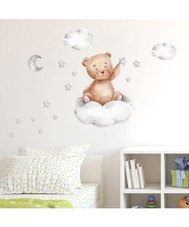 Cute Bears and Moon Wall Stickers for Kids Bedroom Decor | Nursery Window Decals - Set of Bears, Clouds, Moon and Stars - Buy Online on SooperMarket.com