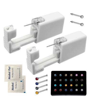 Nose Pierce Kit, SLVIEKAE Disposable Safe Piercing Kit, Nose Stud Pierce Gun with 24 Pcs Nose Studs (Multicolor)