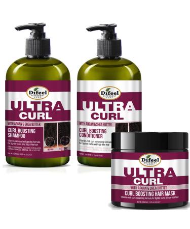 Difeel Ultra Curl 3-PC Curl Enhancing Hair Care Set : Ultra Curl Shampoo 12 oz Conditioner 12 oz & Hair Mask 12 oz Set