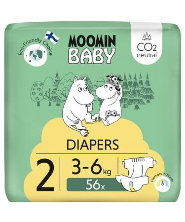 Moomin baby newborn eco diapers size 2 3-6 kg 56 pieces soft premium diapers with wettery |Soft and skin -friendly no unnecessary chemicals |Size 2 (56 pack)