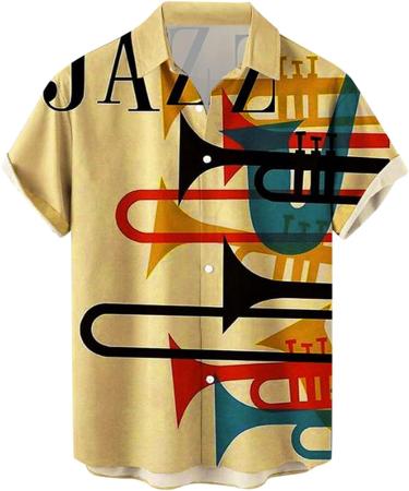 HDDK Men's Casual Short Sleeve Hawaiian Shirt - Rainbow Vintage Jazz Print, Regular Fit Beach Top - Buy Online on SooperMarket.com