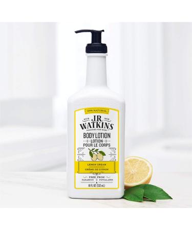 J.R. Watkins Lemon Cream Daily Moisturizing Lotion - 18 fl oz Pump Dispenser - Shea Butter, Cocoa Butter, Coconut Oil, Vitamin E - Hydrating Body Cream - Buy Online on SooperMarket.com