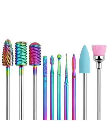 BELICOO Nail Drill Bits Sets 10pcs Professional Electric Nail Files Drill 3/32 Inches Tungsten Steel Diamanten Cuticle Nail Drill Tool Home Nail Salon - Rainbow) Rainbow-professional