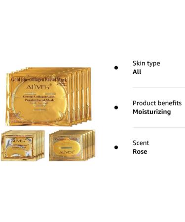 24K Gold Bio Collagen Crystal Face Mask + Eye Mask + Lip Mask Set for Anti-Aging Skin Care (5 pairs) - Buy Online on SooperMarket.com