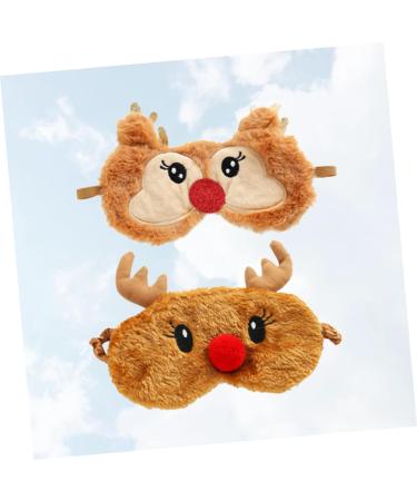 NOLITOY Christmas Deer Eye Mask - 2pcs Plush Blackout Sleep Masks | Furry Animal Eye Shades for Travel & Relaxation - Buy Online on SooperMarket.com