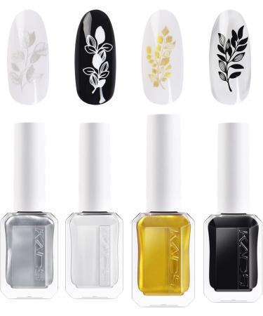 4 Colours 10ml Nail Polish Set Printed Jelly Nail polish Gold silver metallic colors Nail Pigment Polish Lacquer Nail Art Design Drawing Tool - Buy Online on SooperMarket.com