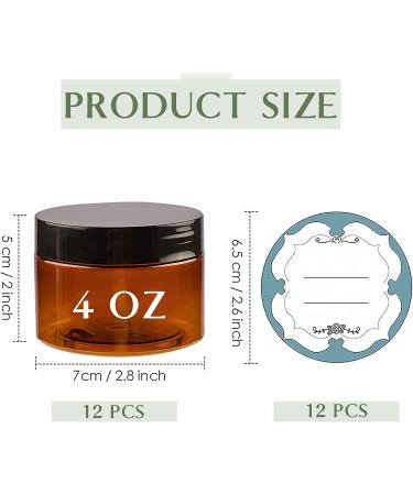 Qeirudu 4 oz Amber Plastic Jars 12 Pack - Refillable Round Brown Cosmetic Containers with Lids and Labels for Beauty Products - Buy Online on SooperMarket.com