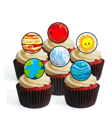 24 Space Theme #3 Edible Cupcake Toppers - Stand Up Disc Wafer Cake Decorations