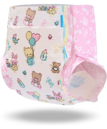 LittleForBig Printed Adult Brief Diapers - ABDL 10 Pack - Baby Cuties MM in Pink | Comfort & Quality for Adult Baby Diaper Lovers - Buy Online on SooperMarket.com