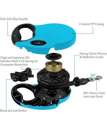 Etaccu Rollerin Retractable Dog Leash - 5m Reflective Non-Slip Handle One-Button Block For Medium & Large Dogs Up to 50kg (Blue) - International Shipping Available - Buy Online on SooperMarket.com