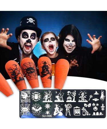 6Pcs Halloween Nail Stamp Plates Set with Various Patterns Spider Webs Pumpkins Bats Skulls DIY Print Manicure Salon Design Perfect Halloween Nail Decoration for Professional DIY Salon - Buy Online on SooperMarket.com