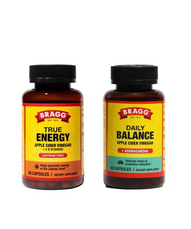 True Energy & Daily Balance Apple Cider Vinegar Capsules - 6 B Vitamins Caffeine Free - Sensoril Ashwagandha - 750mg of Acetic Acid Natural Everyday Stress Relief - Non-GMO Vegan Gluten Free
