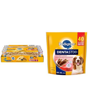 PEDIGREE Chopped Adult Wet Dog Food Ground Dinner Chicken and Filet Mignon 375g Can (24 Pack) & DENTASTIX Oral Care Adult Dog Treats for Medium Dogs - Beef 40 Sticks Chicken & Filet Mignon + Treats 375 g (Pack of 24)