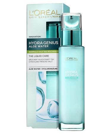L'Or al paris moisture fluid hydra genius aloe water hydration and freshness for normal skin up to combination skin with aloe water and hyaluronic acid 70ml 140 ml (1 Pack) normal skin up to combination