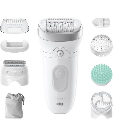 Braun Silk- pil 7 SkinSpa All-in-One Set | Best Epilator & Hair Remover for Women | Long-Lasting Hair Removal & Massage Attachment - White/Silver - Buy Online on SooperMarket.com