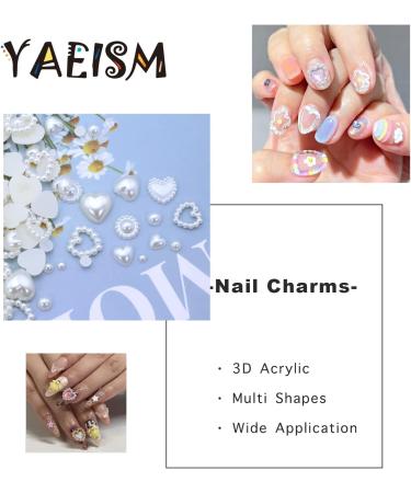 YAEISM 550Pcs Creamy White Pearl 3D Nail Charms - Assorted Shapes for Nail Art and Jewelry DIY - Buy Online on SooperMarket.com