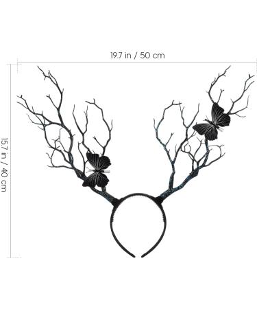 minkissy Womens Headbands Antler Headband Tree Branches Headdress with Butterflies Halloween Deer Horn Cosplay Costume Hair Accessory for Women Womens Hair Accessories Black - Buy Online on SooperMarket.com