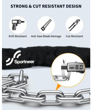 Sportneer 8mm Thick Bike Chain Lock | Heavy Duty Anti-Theft Bicycle Lock for Scooter & Mountain Bike - Buy Online on SooperMarket.com