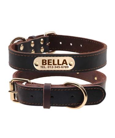 Tagme personalized dog collar made of leather with engraved name and telephone number/dog collar made of real leather for small dogs/brown s (1 Pack) brown