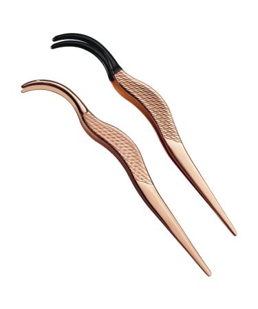 2 Pcs DIY Eyelash Applicator Tool Stainless Steel Cluster Lash Tweezers Eyelash Tweezers Application and Removal False Eyelash Applicator with Cold Plastic Head Non-slip Lash Tools Rose Gold 2pcs tweezers DIY lash tweezers