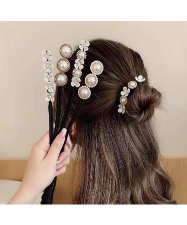 4Pcs Magic Hair Bun Maker with Pearl and Flower Foam Sponge - DIY Hair Styling Tool for Women and Girls - Buy Online on SooperMarket.com