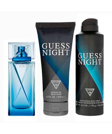 GUESS Night 3 Pc Gift Set 3.4oz EDT Spray 6.0oz Body Spray 6.7oz Shower Gel GIFTSET
