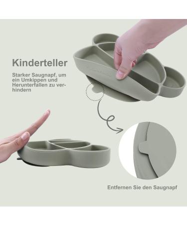 Suction Silicone Baby Plate with Lid, Spoon & Divided Sections - BPA Free & Dishwasher Safe - Toddler Self Feeding Dinnerware Set in Light Green - Buy Online on SooperMarket.com