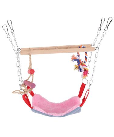 Parrot Swing Ladder Pets Birds Climbing Toy Wood Ladder Warm Hammock Cotton Rope Cage Hanging Decor for Small Animals Ferret Parrots Rat Hamster (Pink)
