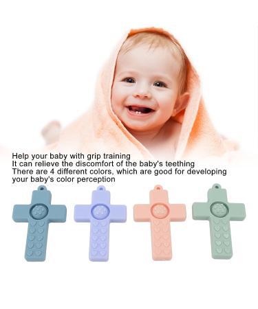 4PCS Cross Design Silicone Baby Teether Set with Lanyard - Teething Toy for Newborns, Ideal Kids Gift - Buy Online on SooperMarket.com