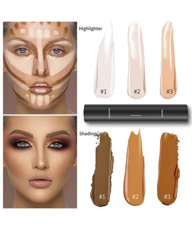 Double-Head 2 in 1 Highlighter & Contour Stick Set - Long Lasting Cosmetics in Ivory & Dark Brown - Buy Online on SooperMarket.com
