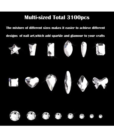 600 Clear Diamonds + 2500 Flat Rhinestones Kit for Nail, Shoes, Clothes, Jewels - DIY Nail Art Decorations - Buy Online on SooperMarket.com