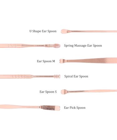 7pcs Stainless Steel Spiral Earwax Cleaner Set - Portable Ear Pick Spoon Tool Kit in Rose Gold - Buy Online on SooperMarket.com