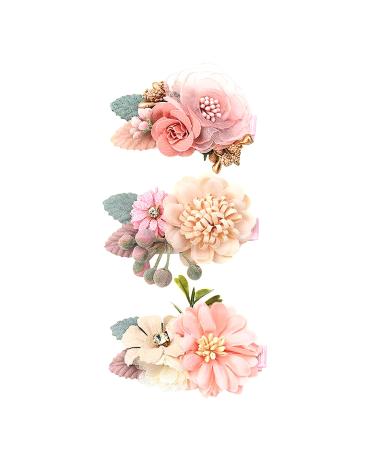 3Pcs girls hair clips baby hair clips for girls hairdress baby hair clips with artificial flowers for princess hair all-match fresh and natural
