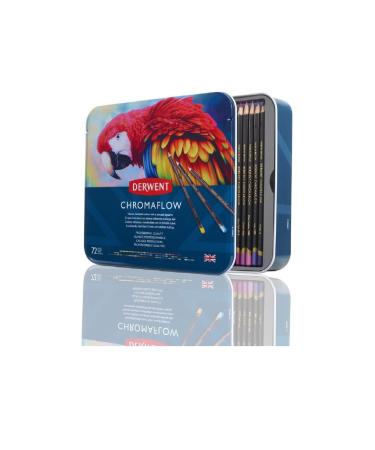 Derwent Chromaflow Colored Pencils Tin, Set of 72, Great for Holiday Gifts, 4mm Wide Core, Multicolor, Smooth Texture, Art Supplies for Drawing, Blending, Sketching, Professional Quality (2306014) 72 Count