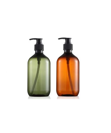 17 Ounce Plastic Hand Soap Bottles with Pump, Refillable Dispenser Bottle for Kitchen and Bathroom, Amber and Green, 2 Pcs