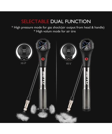 Beto MTB Bike Tire & Shock Pump - 300psi High Pressure for Rear Shock & Suspension Fork - Schrader/Presta Valve Adapter - Dial Gauge & Bleed Valve Included - Buy Online on SooperMarket.com
