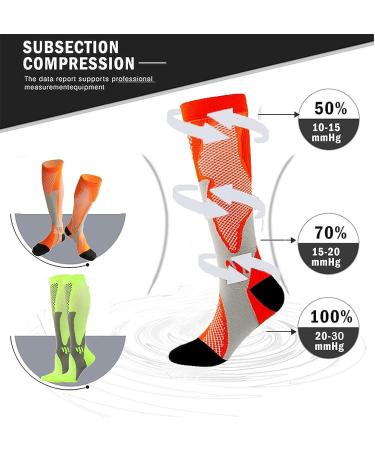 Wetopkim Compression Socks 2-Pack for Athletic Running, Flight, Travel - Orange/Green, Large-X-Large - Unisex - Buy Online on SooperMarket.com