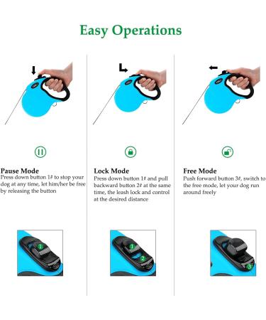Etaccu Rollerin Retractable Dog Leash - 5m Reflective Non-Slip Handle One-Button Block For Medium & Large Dogs Up to 50kg (Blue) - International Shipping Available - Buy Online on SooperMarket.com