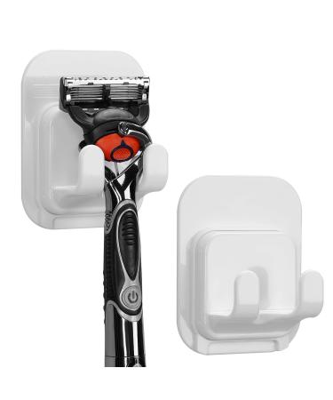 Linkidea 2 Pack Self-adhesive razor holder hook shower razor holder storage for bathrooms compatible with Vikings Blade the Chieftain Merkur Classic MK-23C (white)